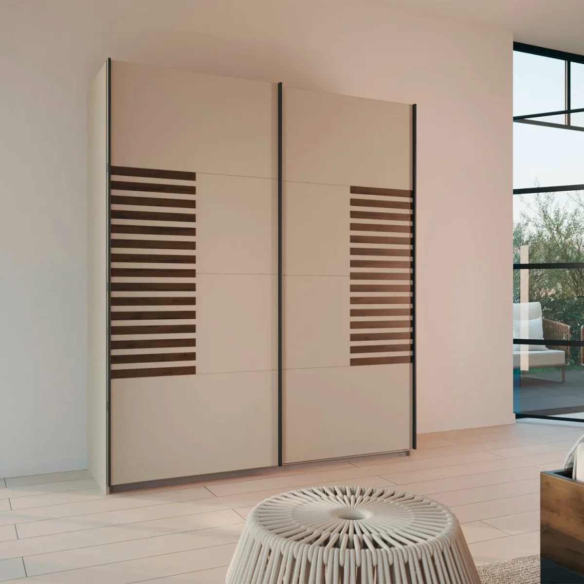 Vestro Champagne Sliding Door Wardrobe - W181cm - Styled in a Bedroom