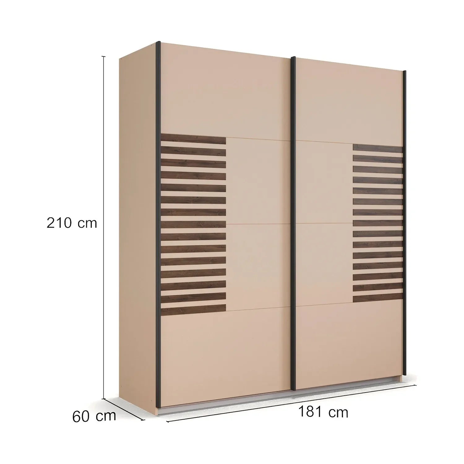 Vestro Champagne Sliding Door Wardrobe - W181cm - Dimensions