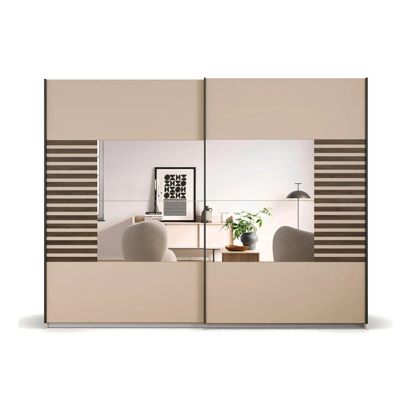 Vestro Champagne Sliding Door Wardrobe With Mirror - Front view
