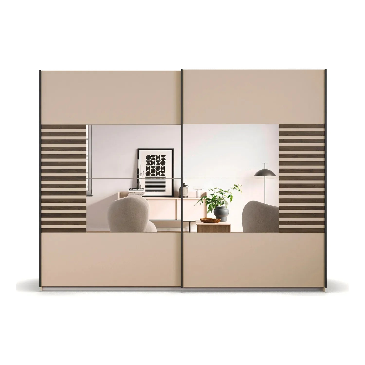 Vestro Champagne Sliding Door Wardrobe With Mirror - Front view