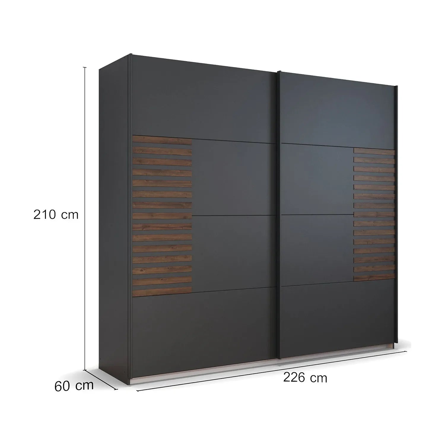 Vestro Metallic Grey Sliding Door Wardrobe - Dimensions