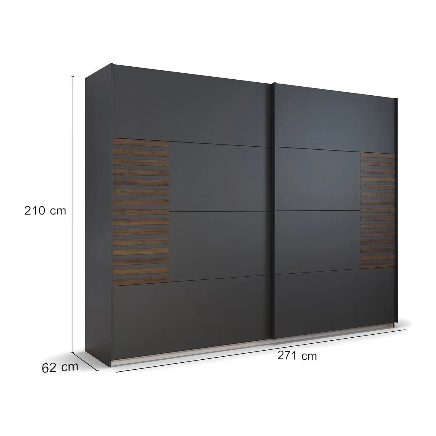 Vestro Metallic Grey Sliding Door Wardrobe - Dimensions