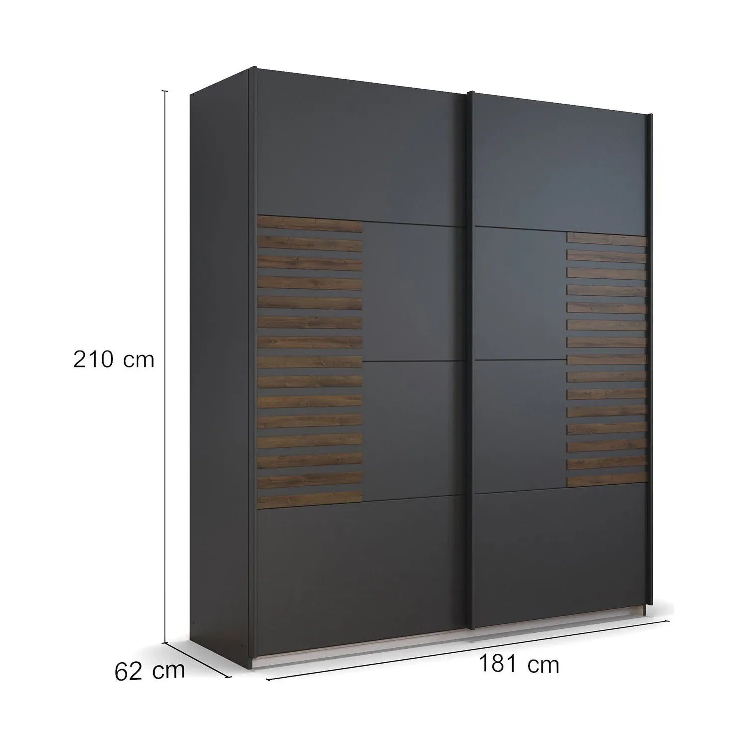 Vestro Metallic Grey Sliding Door Wardrobe - W181cm - Dimensions