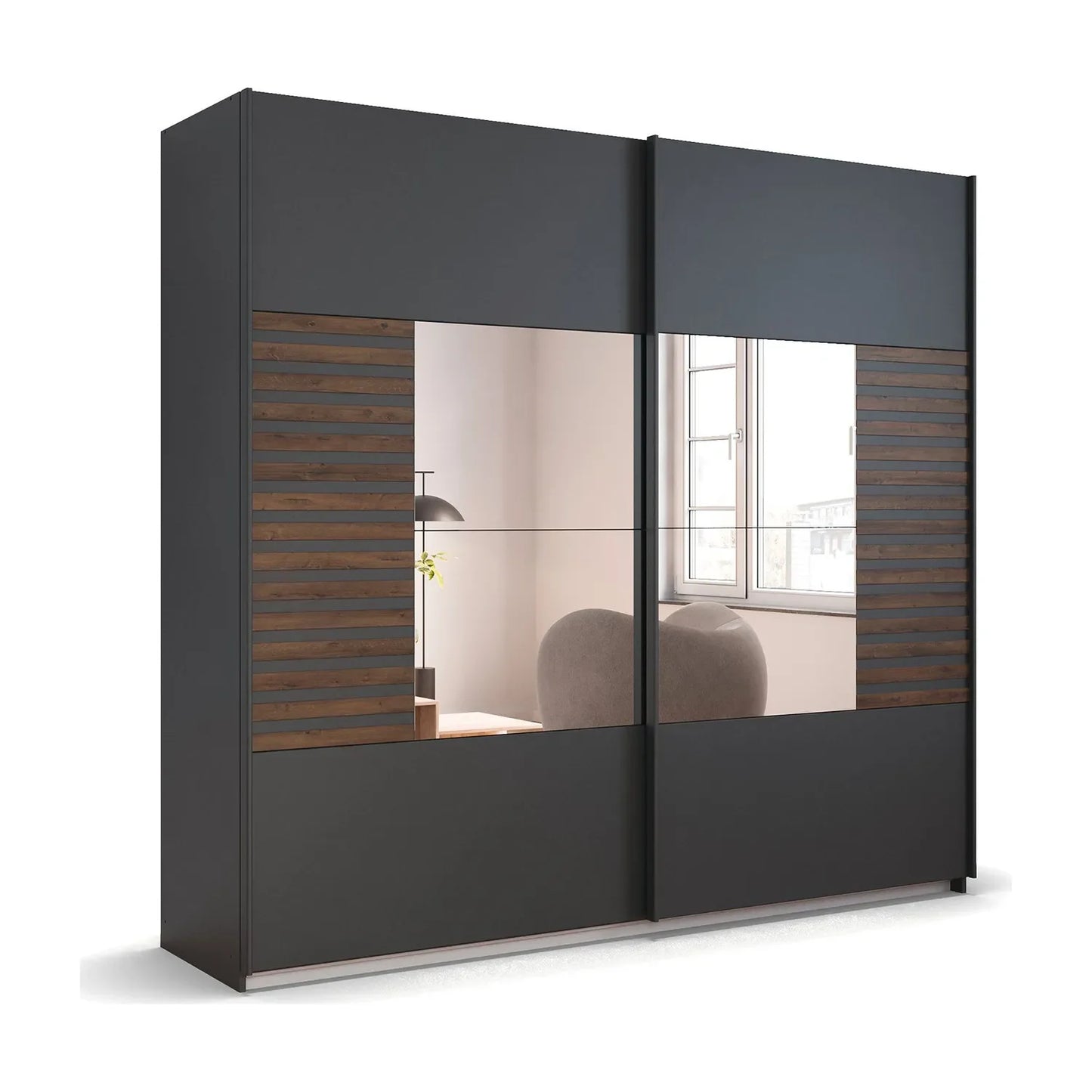 Vestro Metallic Grey Sliding Door Wardrobe With Mirror