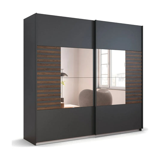 Vestro Metallic Grey Sliding Door Wardrobe With Mirror