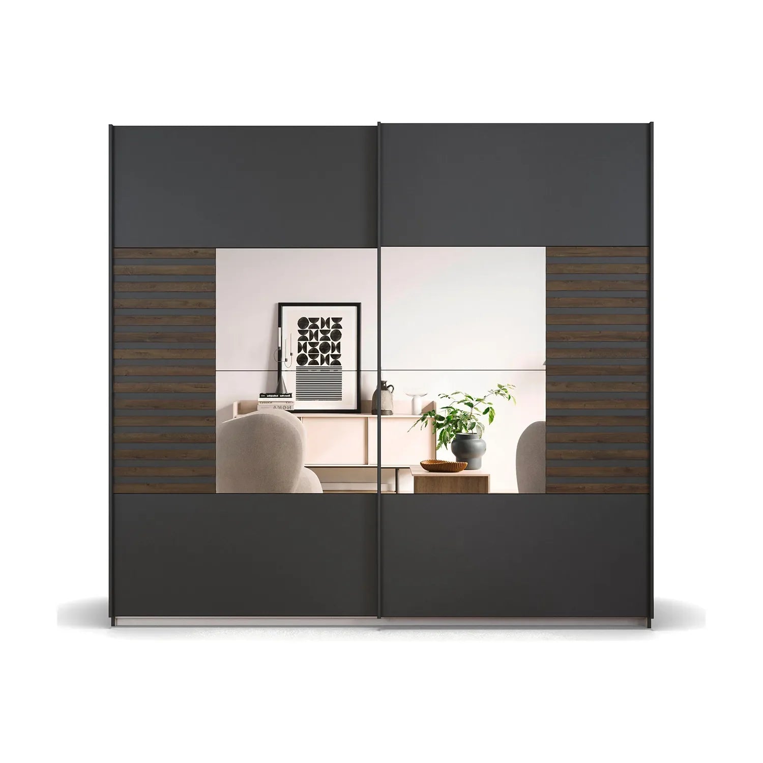Vestro Metallic Grey Sliding Door Wardrobe With Mirror - Front view