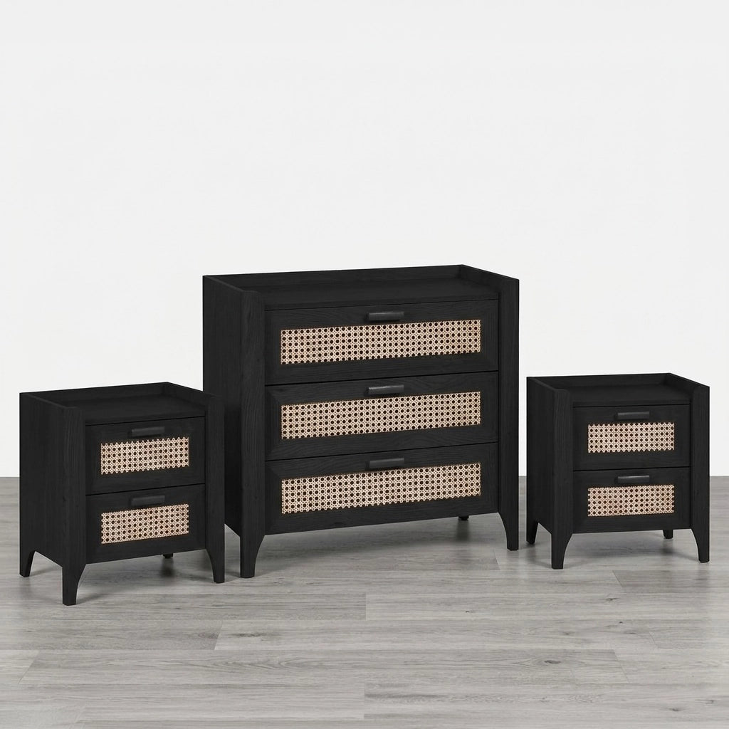 Victory Black 2 Bedisde Table and 3 Drawer Chest