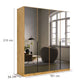 Vista Grey Mirror Front Hinged 4 Door Wardrobe with Long Metal Door Handles - Dimensions on White background