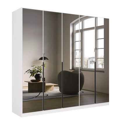White wardrobe with Mirror doors reflecting a room interior.