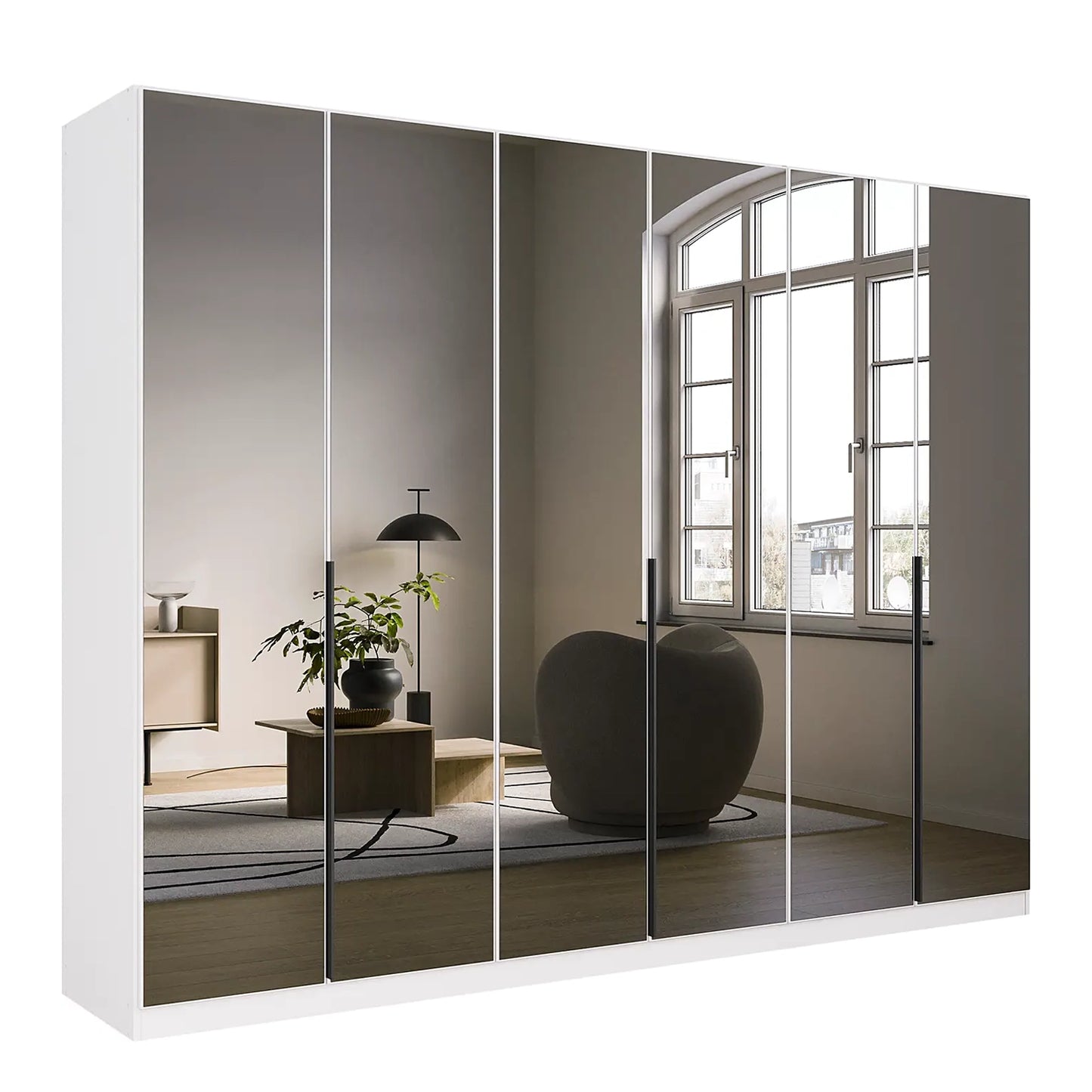 Vista Grey Mirror Front Hinged 6 Door Wardrobe W271cm