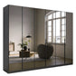 Vista Grey Glass Front Hinged 6 Door Wardrobe with Long Metal Door Handles and Graphite Carcase Colour