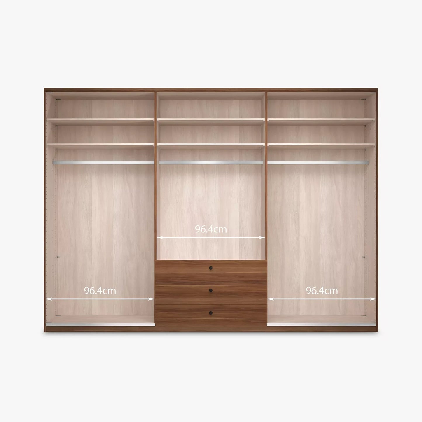 Wiemann Marlo 6 Door Wardrobe 300cm with 3 Drawers and cornice - Interior
