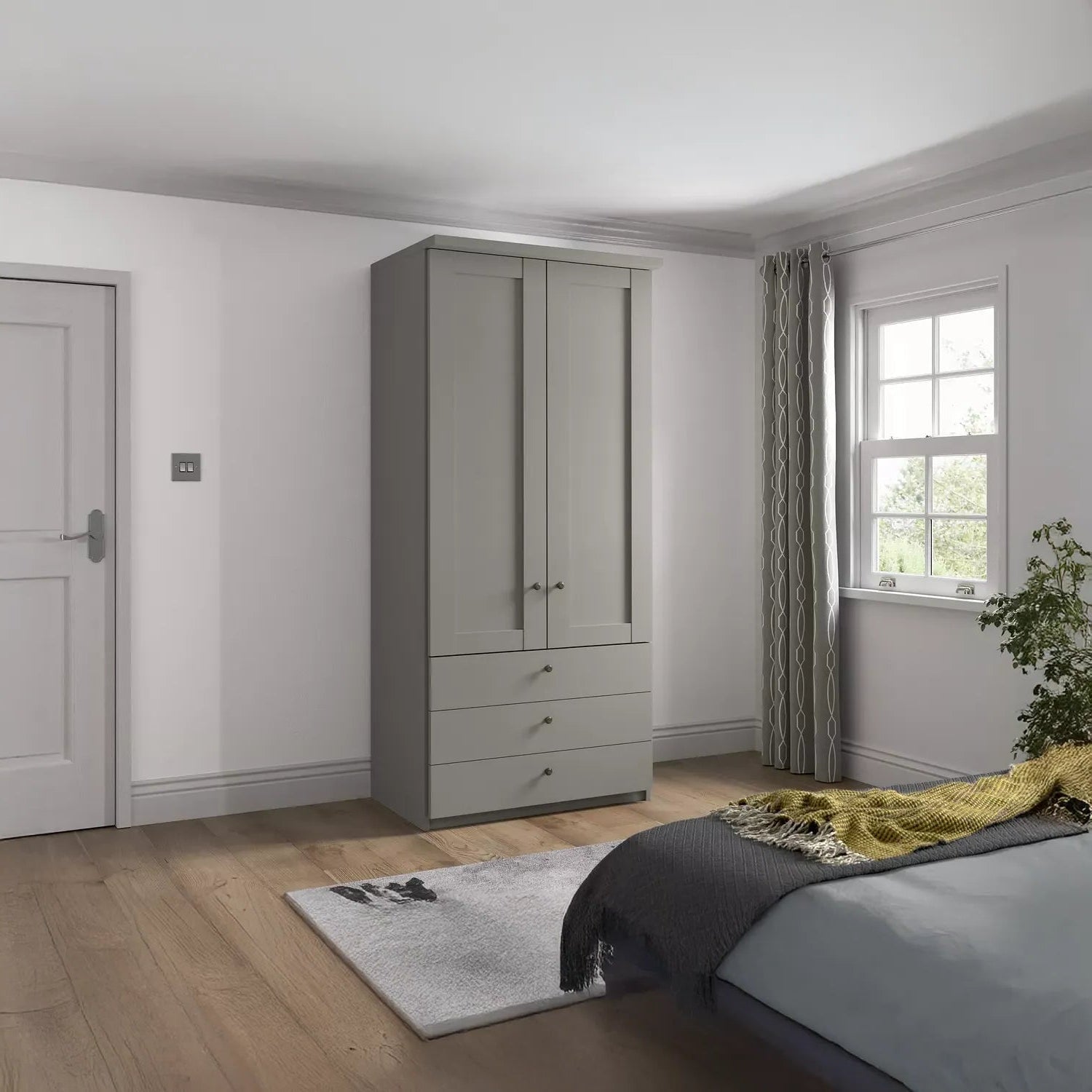 Cottage Style Wiemann Marlo 2 Door 3 Drawer Wardrobe in Pebble Grey