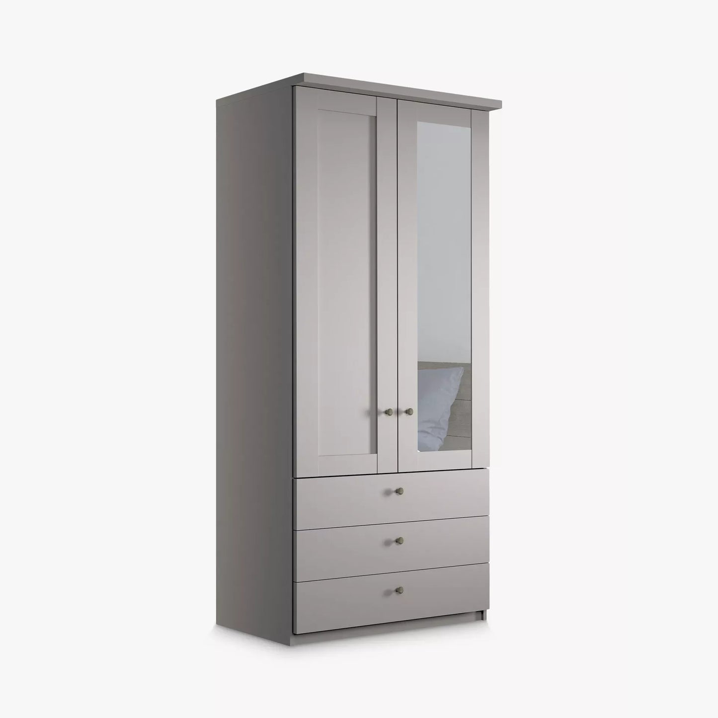 Wiemann Marlo 2 Door 3 Drawer Wardrobe in Pebble Grey with Mirror on Right Door 