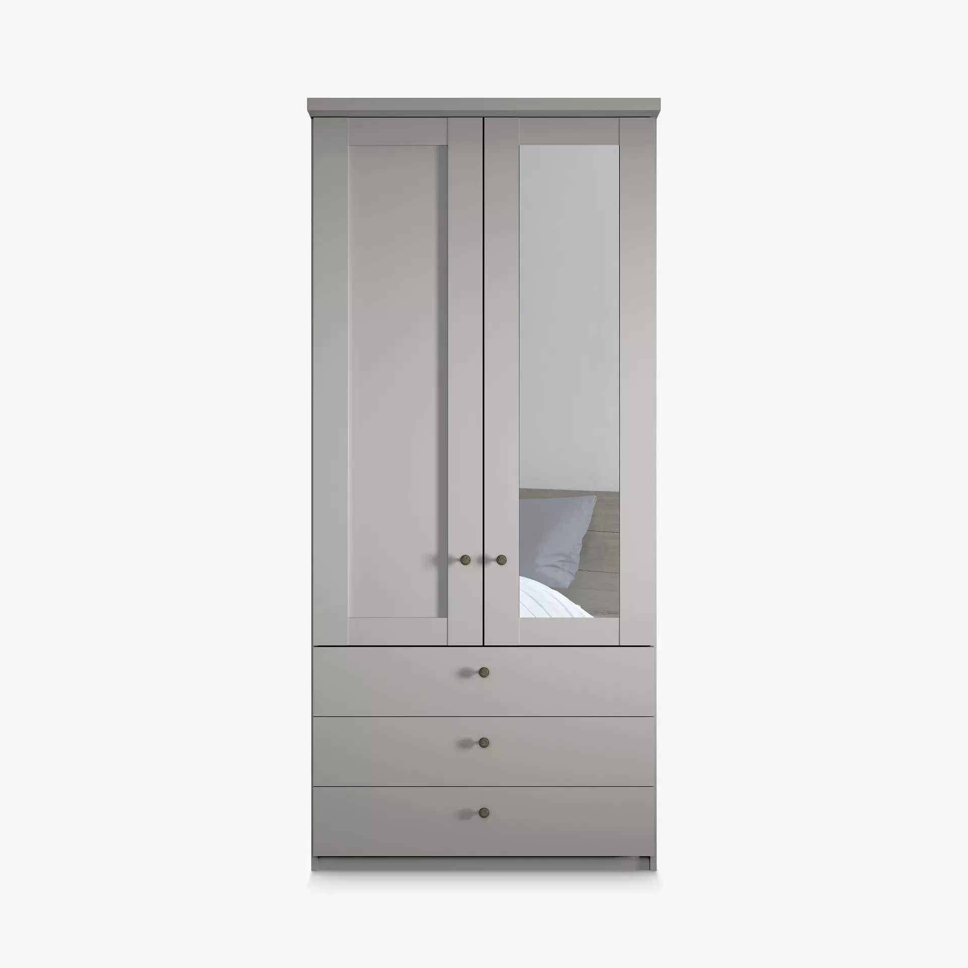 Wiemann Marlo 2 Door 3 Drawer Wardrobe in Pebble Grey with Mirror on Right Door 