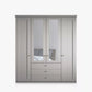 Wiemann Marlo Pebble Grey 4 Door Wardrobe with 3 Drawers, Mirror and cornice - Front View