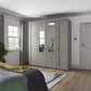 Wiemann Marlo Pebble Grey 4 Door Wardrobe with 3 Drawers, Mirror and cornice - styled in room
