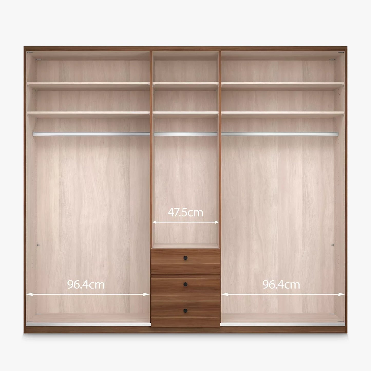 Wiemann Marlo 5 Door Wardrobe with 3 Drawers width 250cm - Interior