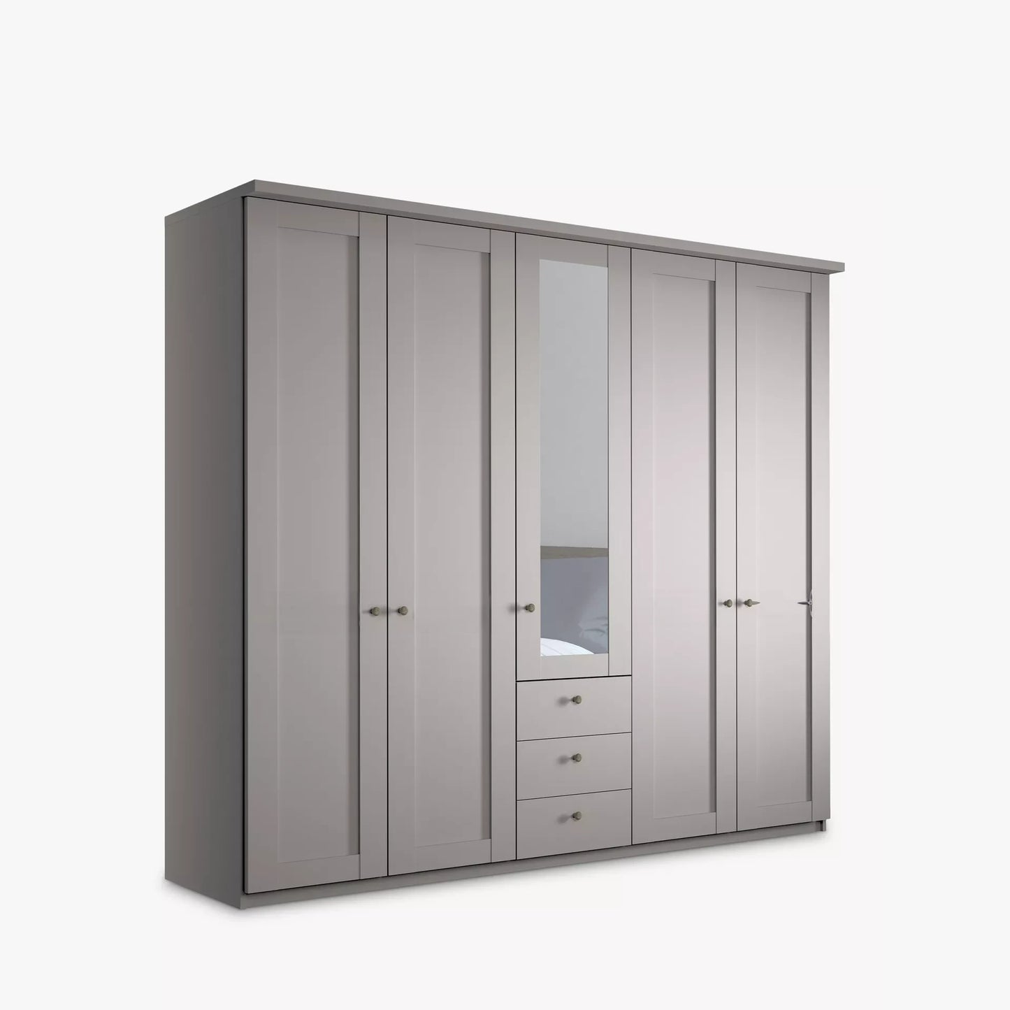 Wiemann Marlo Pebble Grey 5 Door Wardrobe with 3 Drawers and Mirror width 250cm