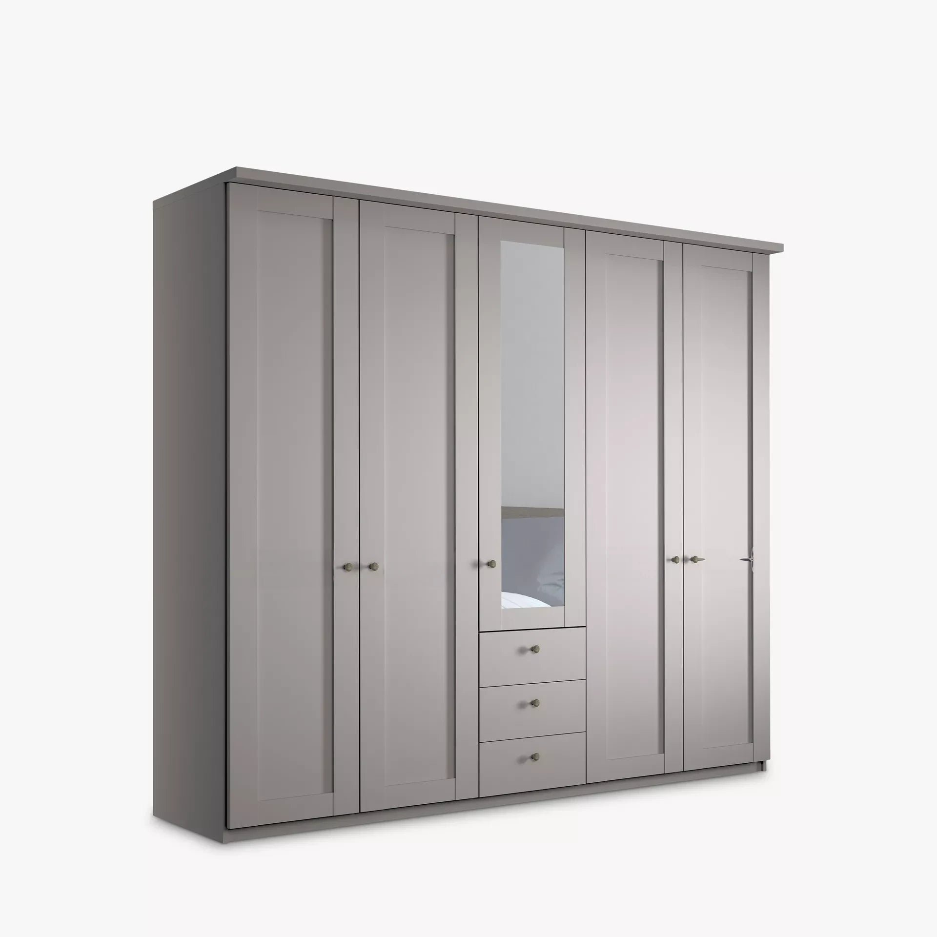 Wiemann Marlo Pebble Grey 5 Door Wardrobe with 3 Drawers and Mirror width 250cm