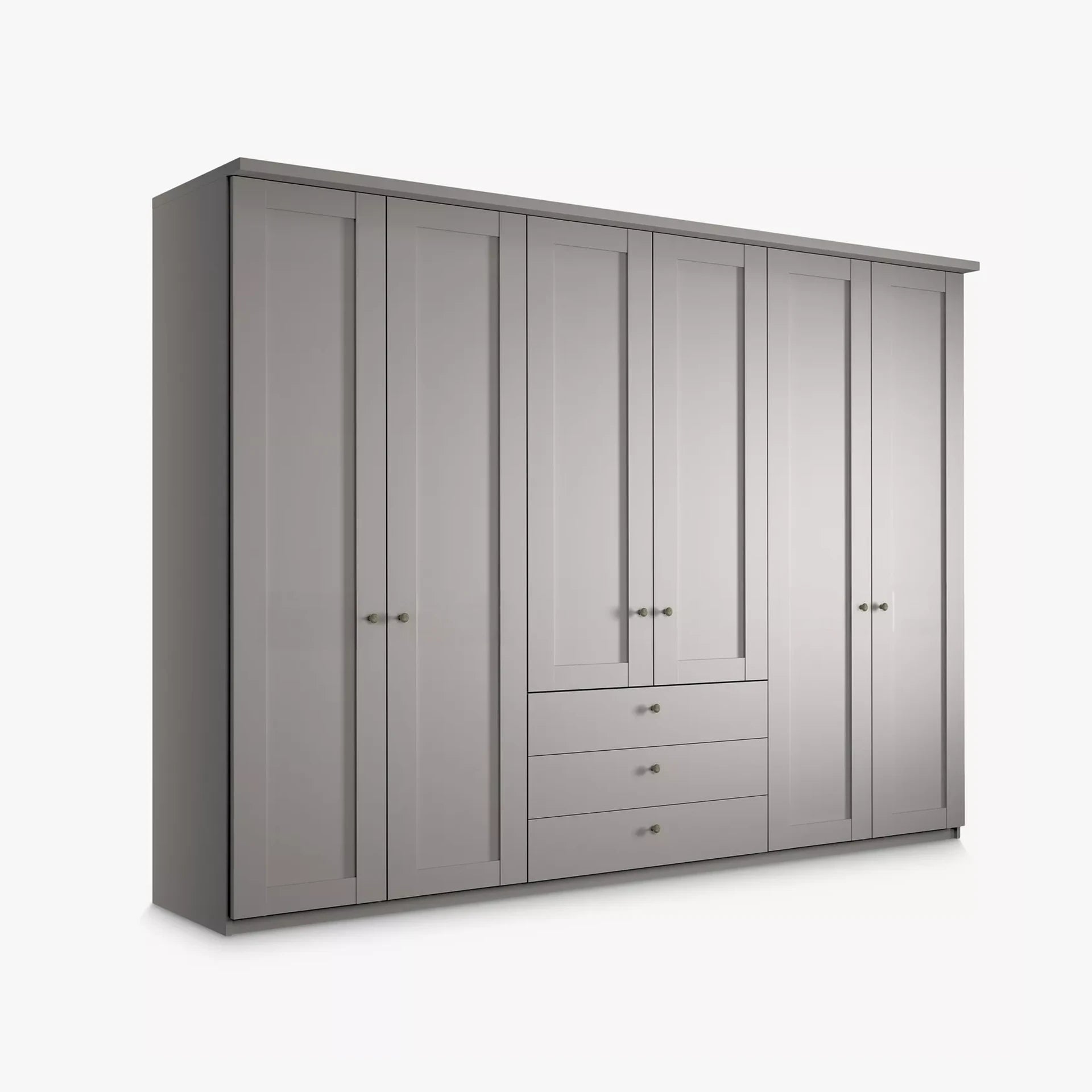 Wiemann Pebble Grey Marlo Large 6 Door Wardrobe 300cm with 3 Drawers and cornice