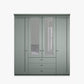 Wiemann Marlo Sage Green 4 Door Wardrobe with 3 Drawers, Mirror and cornice - Front View