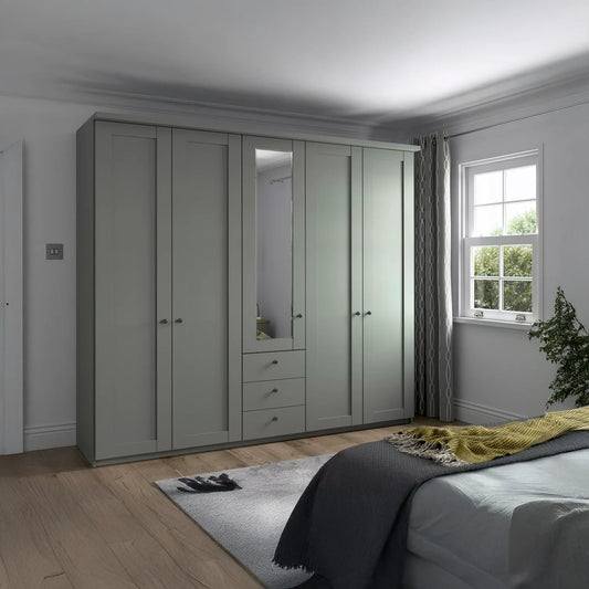 Wiemann Marlo sage green 5 Door Wardrobe with 3 Drawers width 250cm