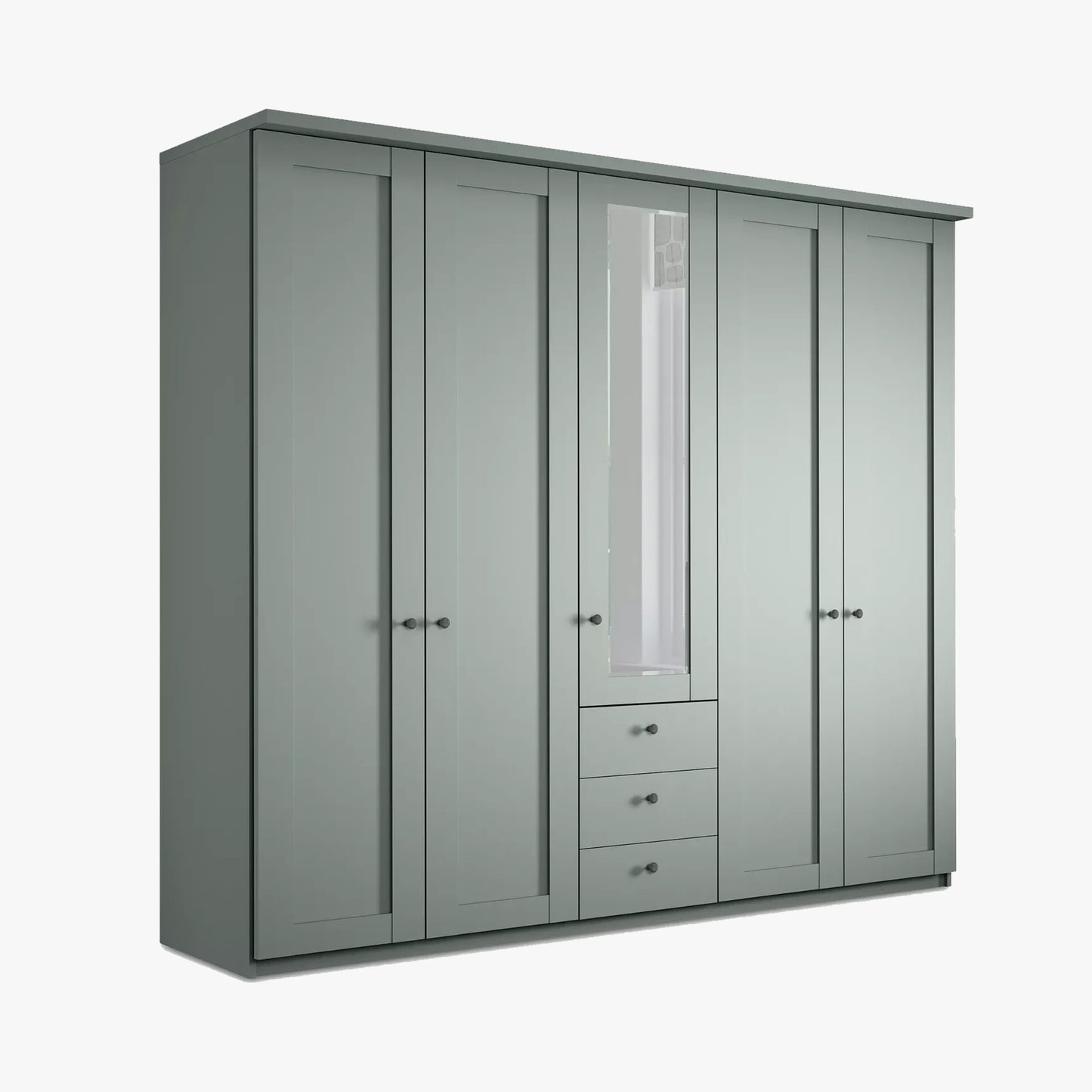 Wiemann Marlo Sage Green 5 Door Wardrobe with 3 Drawers and Mirror width 250cm