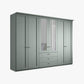 Wiemann Marlo 6 Door Wardrobe 300cm with 3 Drawers and Mirror in Sage Green