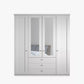 Wiemann Marlo  White 4 Door Wardrobe with 3 Drawers, Mirror and cornice - Front View
