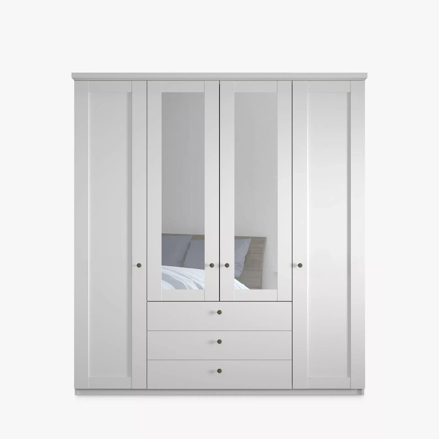 Wiemann Marlo  White 4 Door Wardrobe with 3 Drawers, Mirror and cornice - Front View