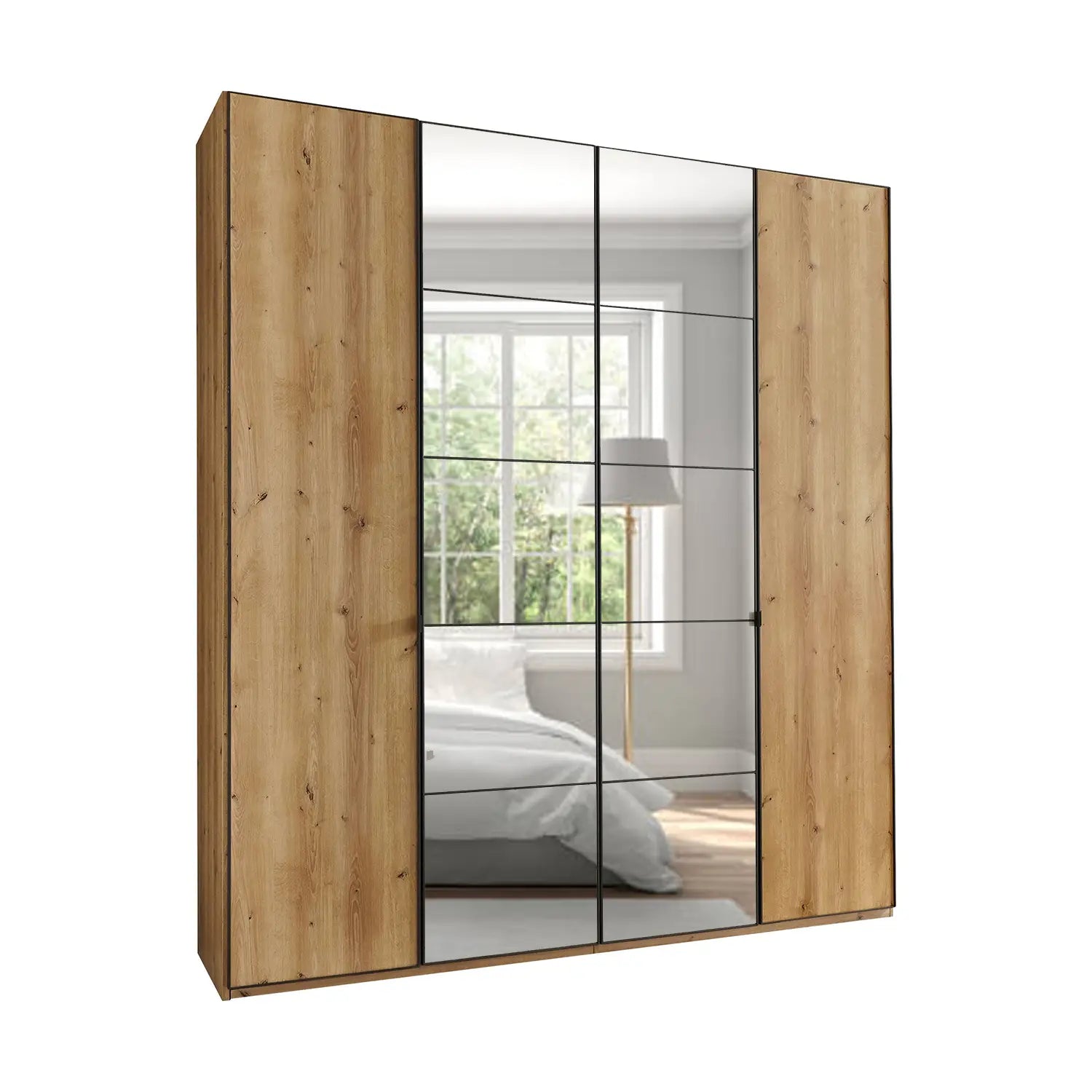 Zenith 200cm 4 Door Hinged Bianco Oak Mirrored Wardrobe 