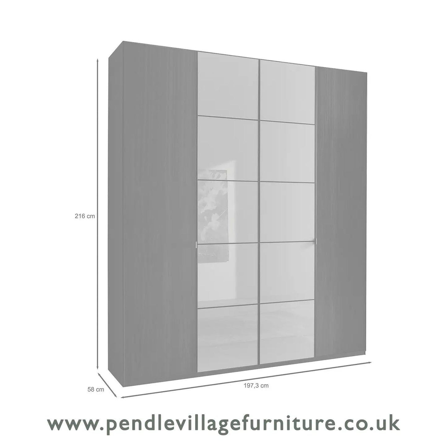 Zenith 200cm 4 Door Hinged Mocca Oak Mirrored Wardrobe 