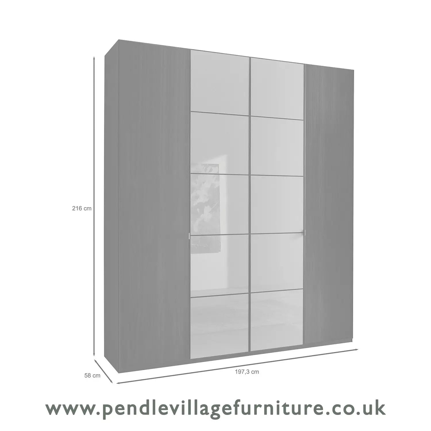 Zenith 200cm 4 Door Hinged Mocca Oak Mirrored Wardrobe 