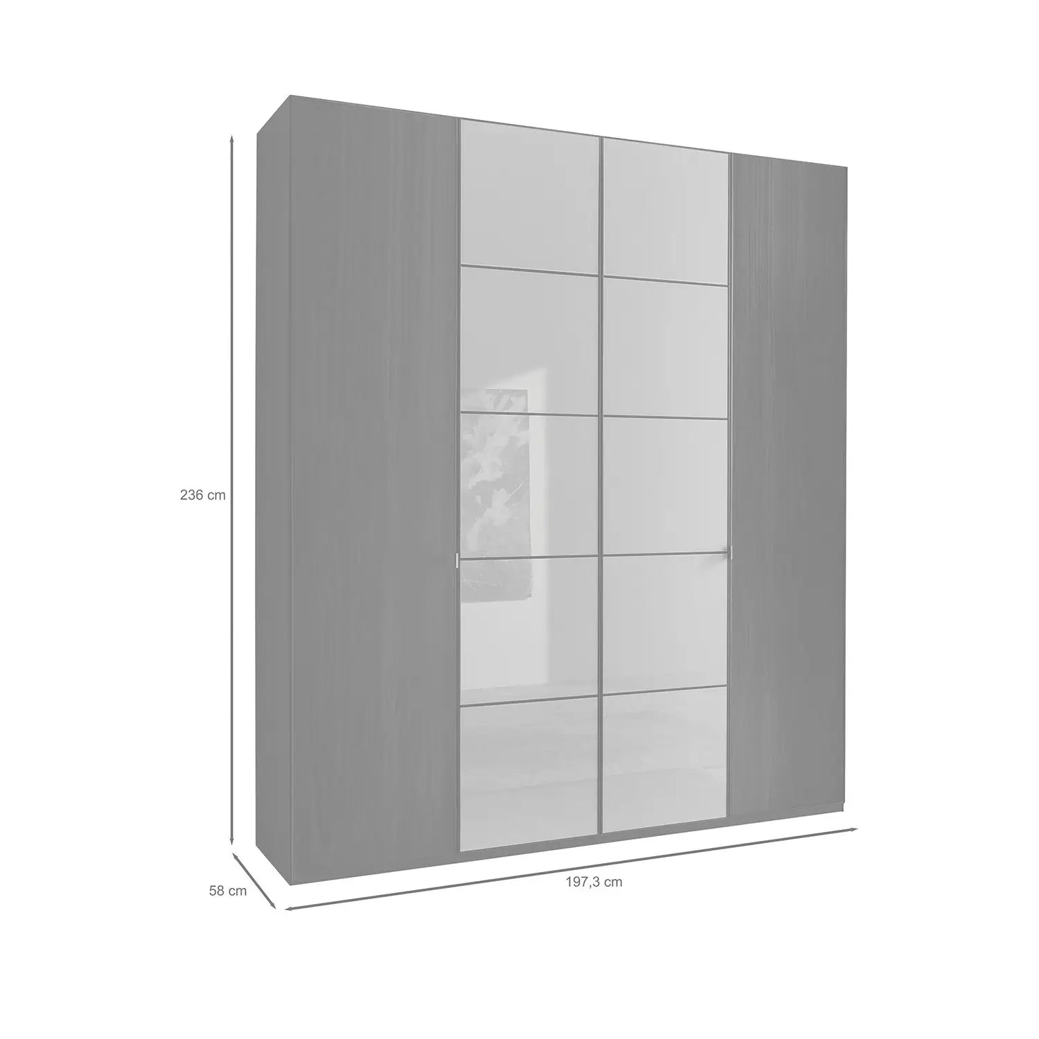 Zenith 200cm 4 Door Hinged Mocca Oak Mirrored Wardrobe 