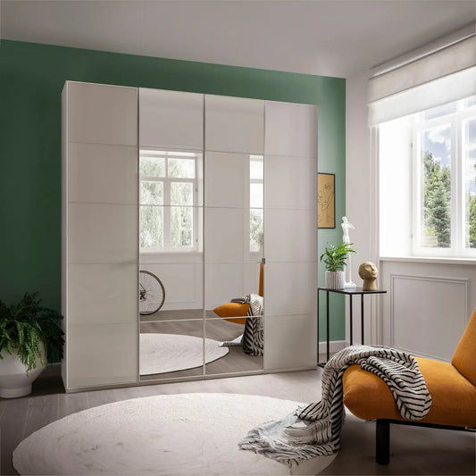 Zenith 200cm Champagne Glass 4 Door Wardrobe with Mirror 