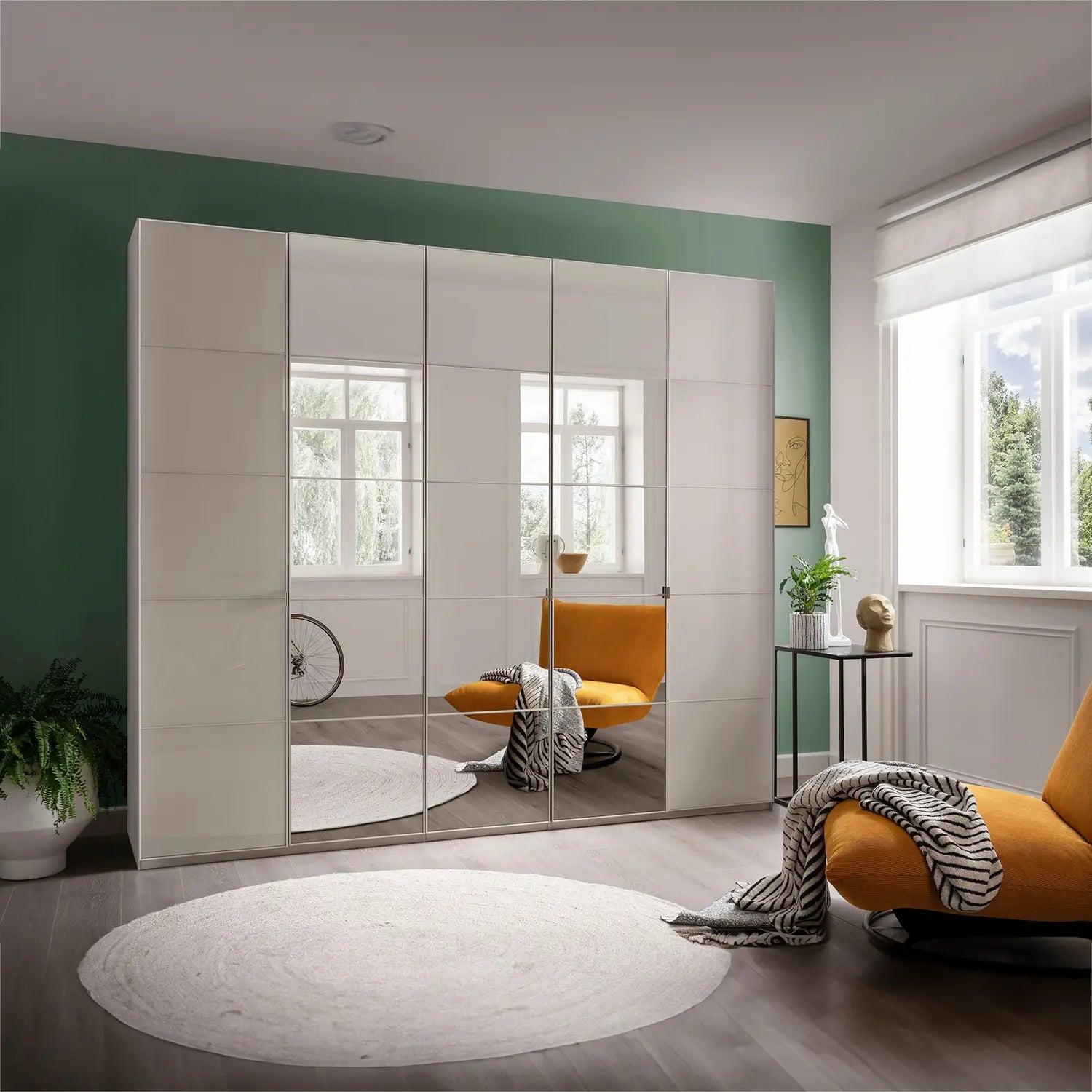 Zenith 250cm Champagne Glass 5 Door Wardrobe with Mirror 