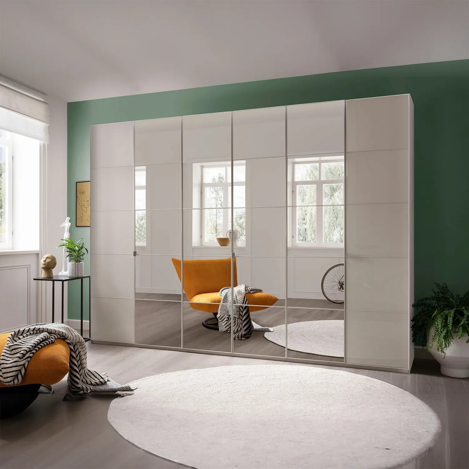 Zenith 300cm Champagne Glass 6 Door Wardrobe with Mirror 