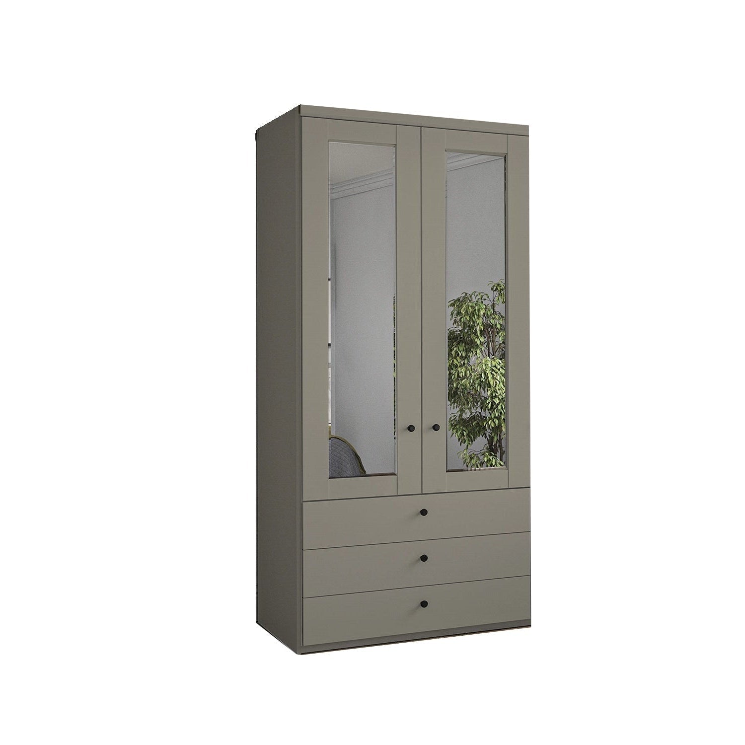Wiemann Adeline 2 Door 3 Drawer Wardrobe - W100cm in Pebble Grey With Mirror