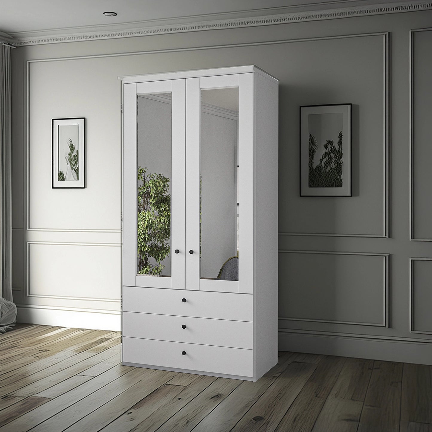 Wiemann Adeline 2 Door 3 Drawer Wardrobe - W100cm in White With Mirror - Styled in Bedroom