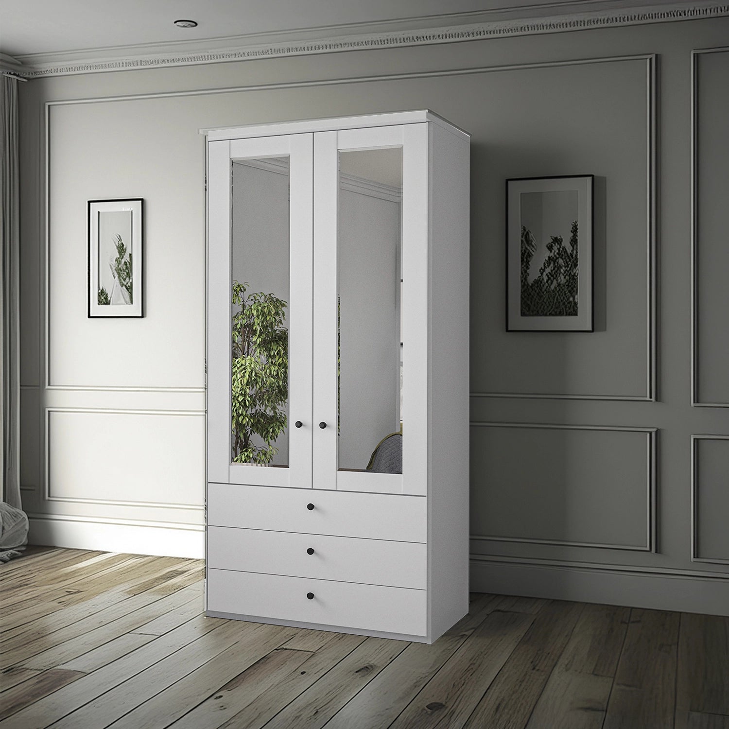 Wiemann Adeline 2 Door 3 Drawer Wardrobe - W100cm in White With Mirror - Styled in Bedroom