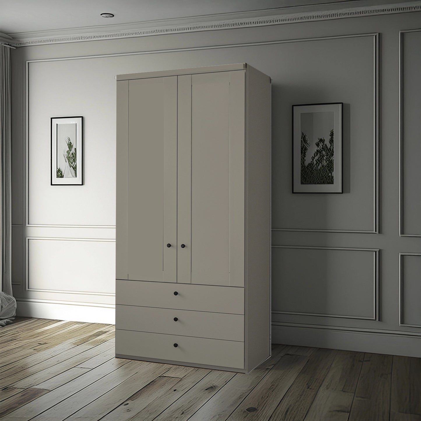 Wiemann Adeline 2 Door 3 Drawer Wardrobe - W100cm in Pebble Grey - Styled in Bedroom