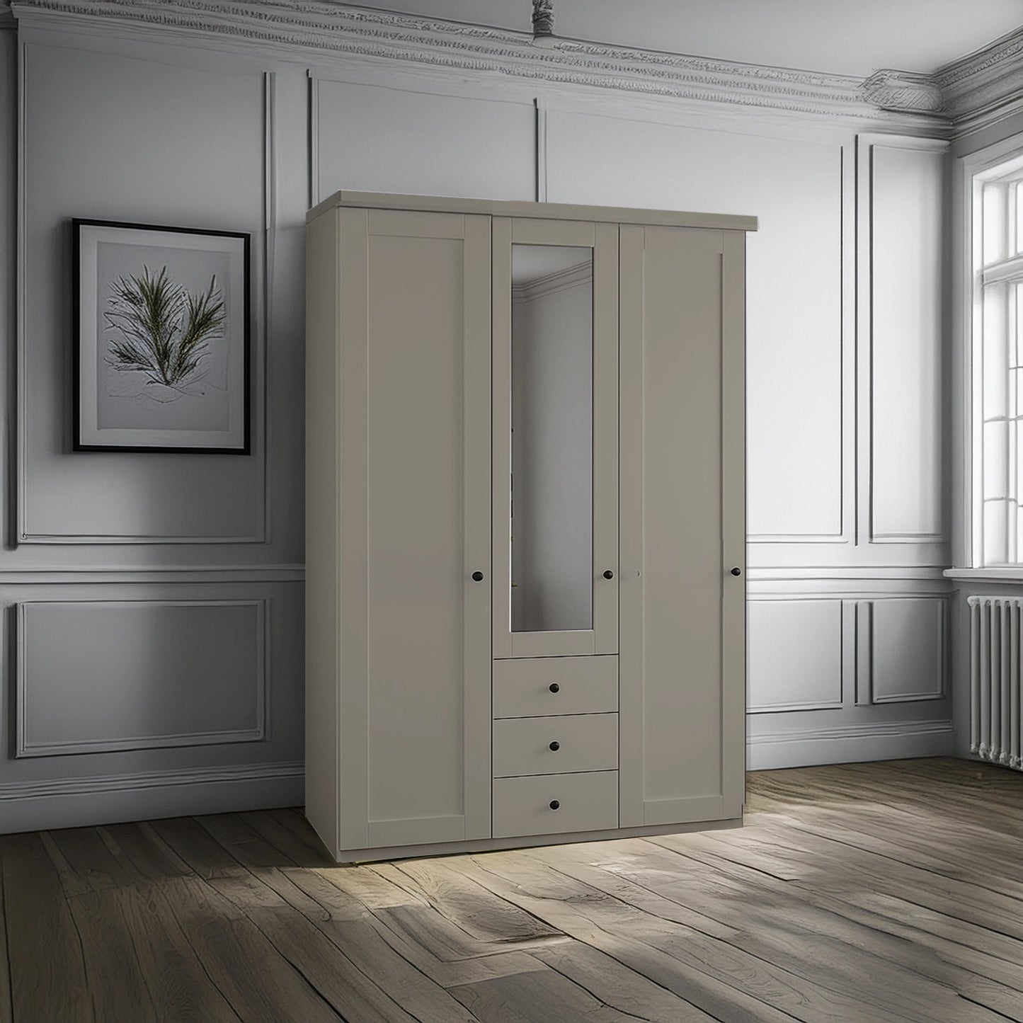 Wiemann Adeline 3 Door 3 Drawer Wardrobe - W150cm With Mirror in Pebble Grey - Styled in Bedroom