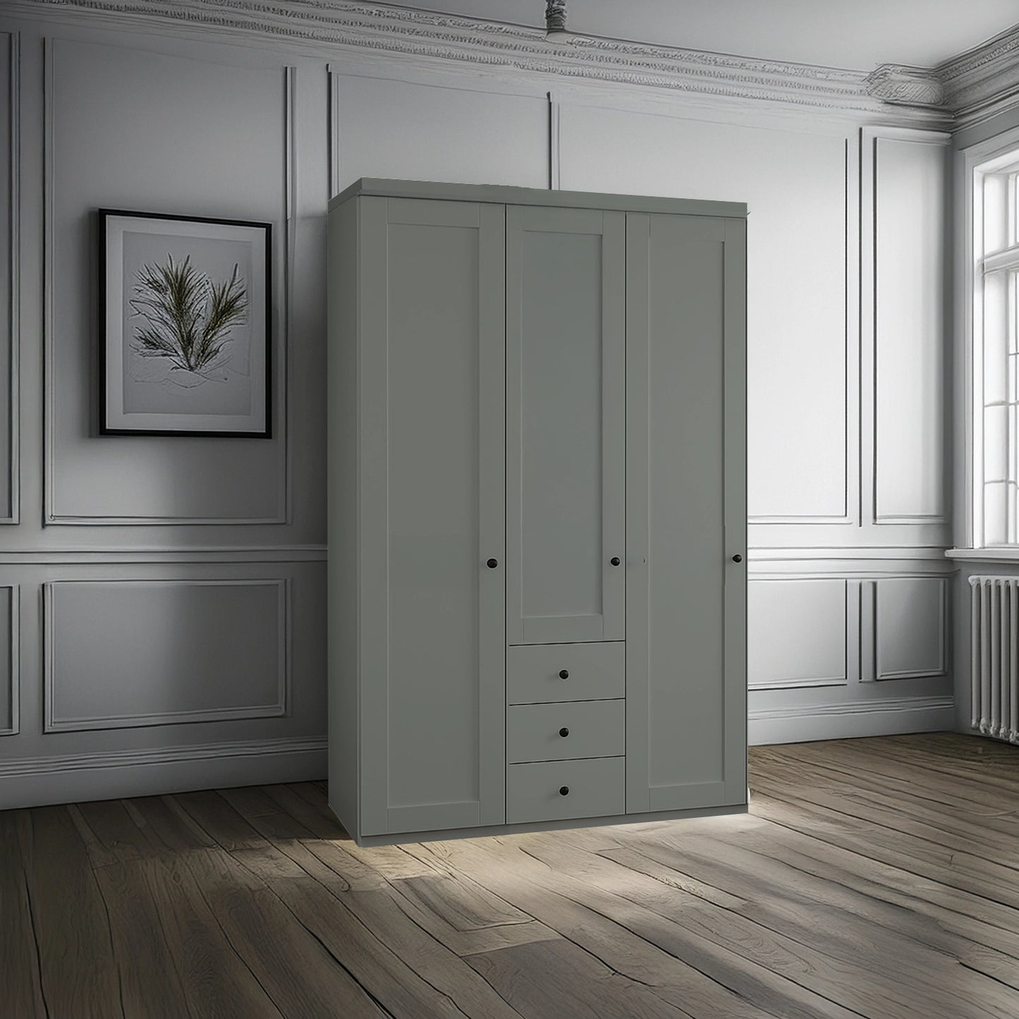 Wiemann Adeline 3 Door 3 Drawer Wardrobe - W150cm in Sage Green - Styled in Bedroom