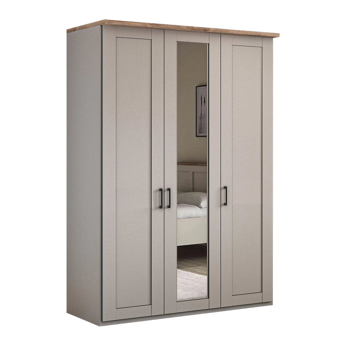 Wiemann Adeline 3 Door Hinged Wardrobe - W150cm in Pebble Grey With Mirror