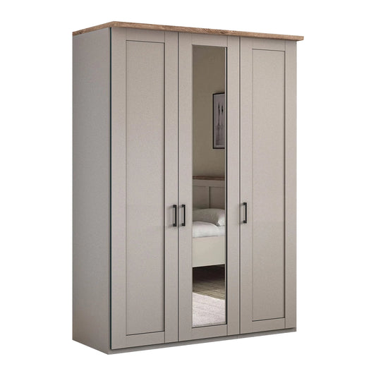 Wiemann Adeline 3 Door Hinged Wardrobe - W150cm in Pebble Grey With Mirror