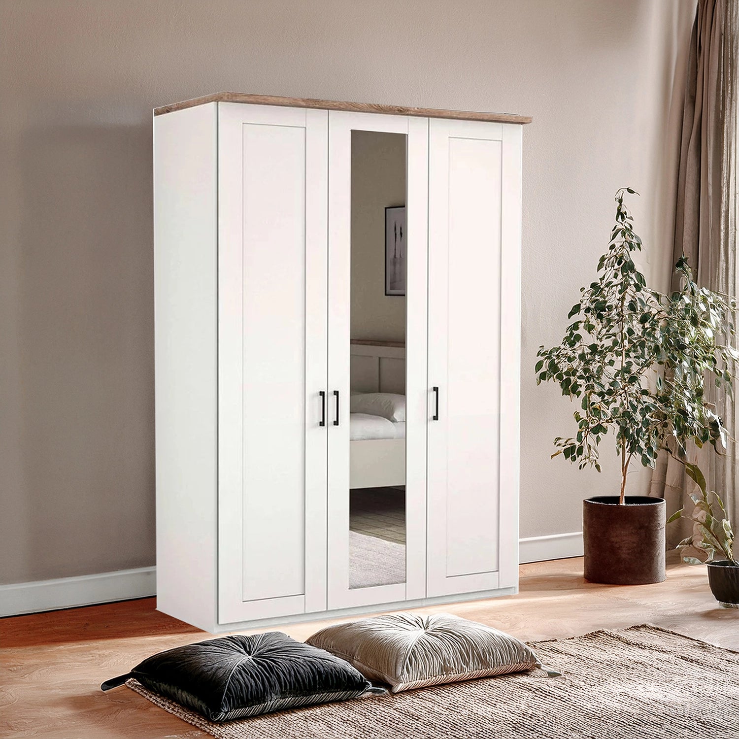 Wiemann Adeline 3 Door Hinged Wardrobe - W150cm in White With Mirror - Styled in Bedroom