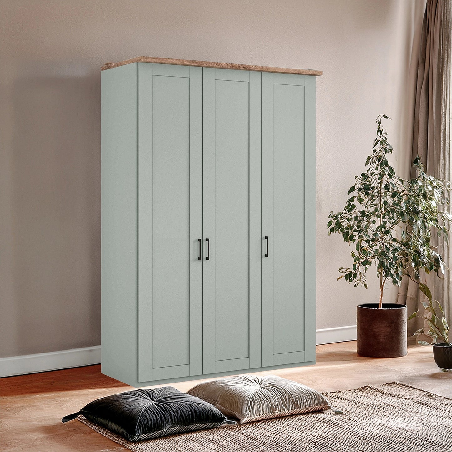 Wiemann Adeline 3 Door Hinged Wardrobe - W150cm in Sage Green - Styled in Bedroom