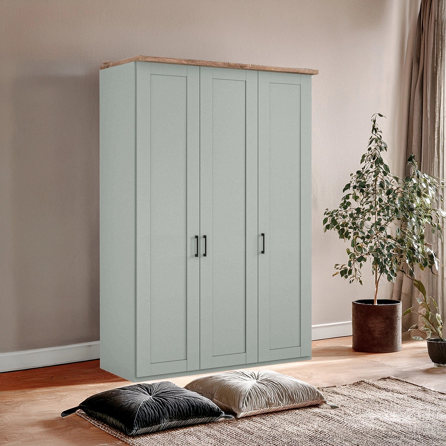 Wiemann Adeline 3 Door Hinged Wardrobe - W150cm in Sage Green - Styled in Bedroom