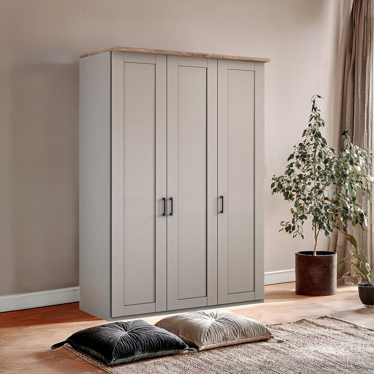 Wiemann Adeline 3 Door Hinged Wardrobe - W150cm in Pebble Grey - Styled in Bedroom